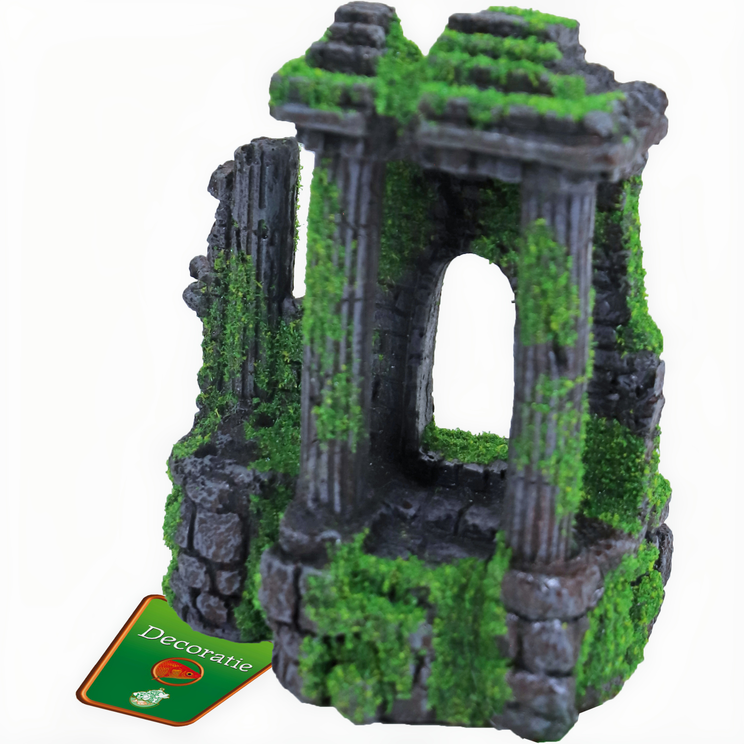 Ornament Ruine 3x Column + Gate And Moss 14cm
